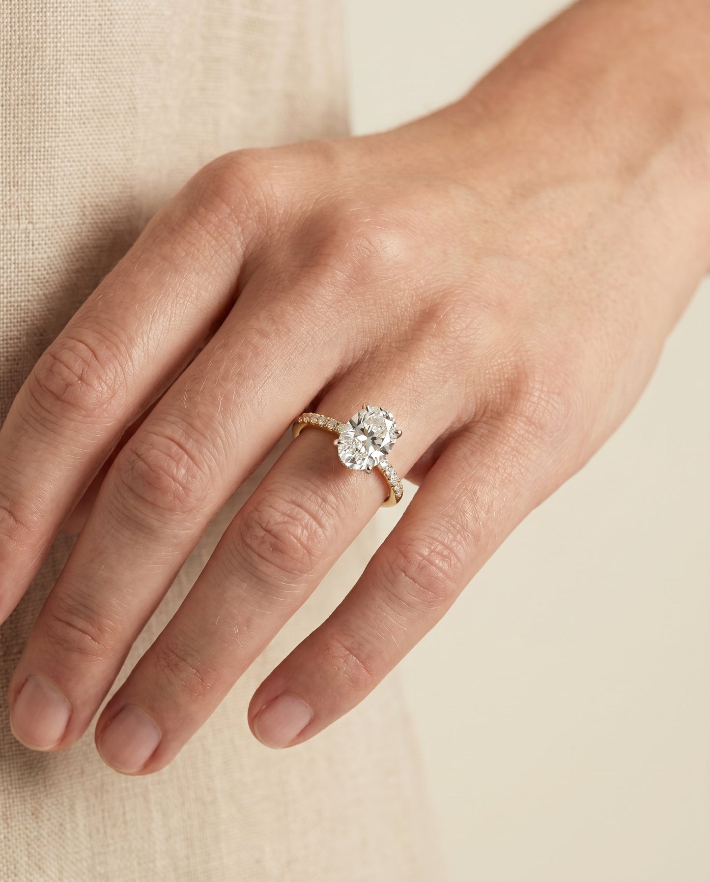 Cherie Select Quarter Shank Hidden Halo Solitaire Oval in 14K Yellow Gold – view 3