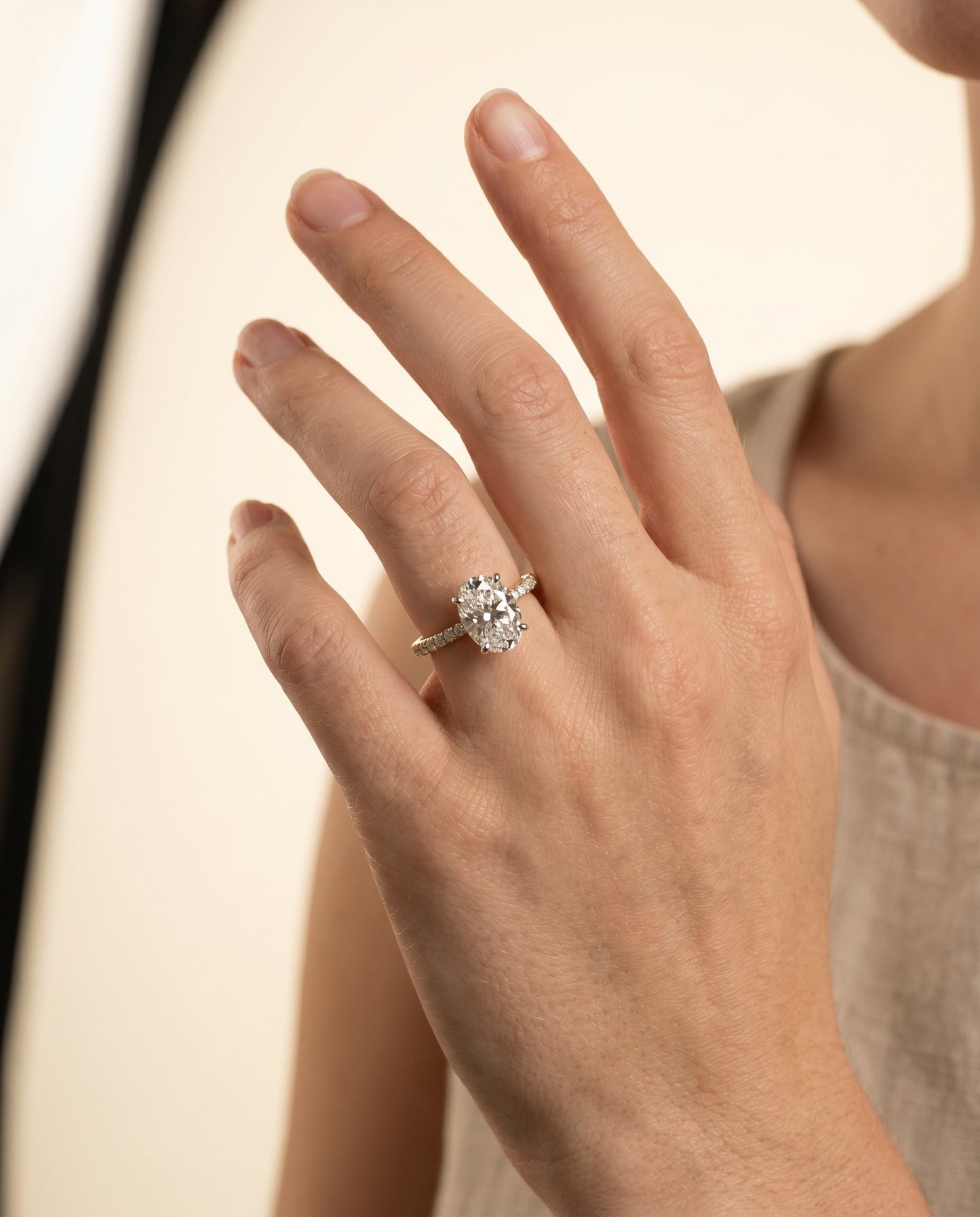 Cherie Select Quarter Shank Hidden Halo Solitaire Oval in 14K Yellow Gold – view 5