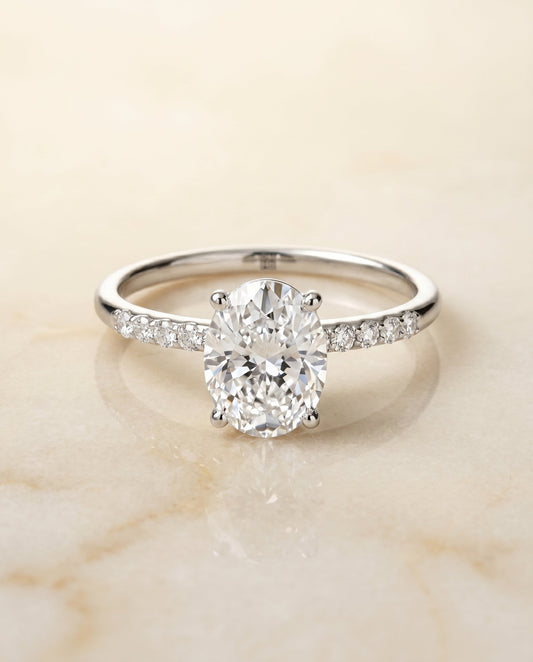 The Cherie Hidden Halo Solitaire Engagement Ring Setting for Oval Diamonds in Platinum | RockHer