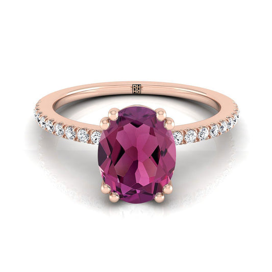 แหวนหมั้นเพชรแบบหนีบคู่ฝรั่งเศสเรียบง่ายรูปไข่ประดับการ์เนตทองกุหลาบ 14K - 1/6ctw