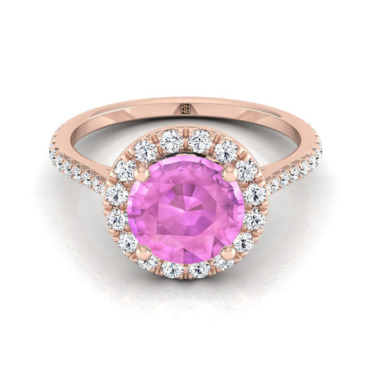 แหวนหมั้นทองคำชมพู 14K ประดับแซฟไฟร์สีชมพูและเพชรแบบพาเว่ น้ำหนักรวม 3/8 กะรัต