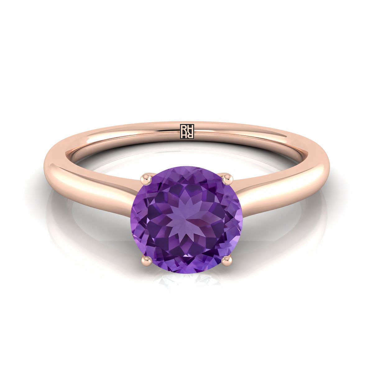 แหวนหมั้นเพชรเม็ดเดี่ยวทรงกลมเจียระไนแบบแคทเทดรัลทองกุหลาบ 14K พร้อมอัญมณีลับเซอร์ไพรส์