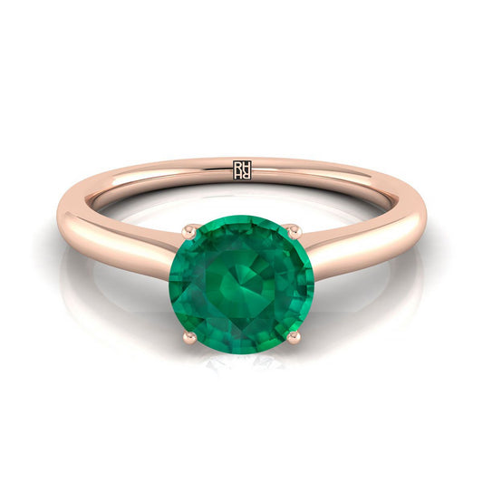 แหวนหมั้นเพชรเม็ดเดี่ยวทรงกลมเจียระไนแบบแคทเทดรัลทองกุหลาบ 14K พร้อมอัญมณีลับเซอร์ไพรส์