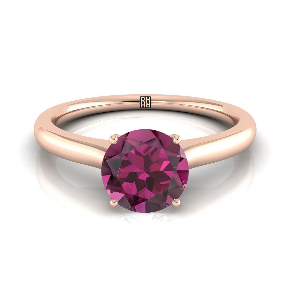 แหวนหมั้นเพชรเม็ดเดี่ยวทรงกลมเจียระไนแบบแคทเทดรัลทองกุหลาบ 14K พร้อมอัญมณีลับเซอร์ไพรส์