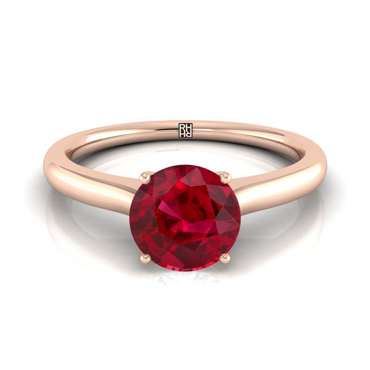 14K Rose Gold Round Brilliant Cathedral Solitaire Surprise Secret Stone Engagement Ring