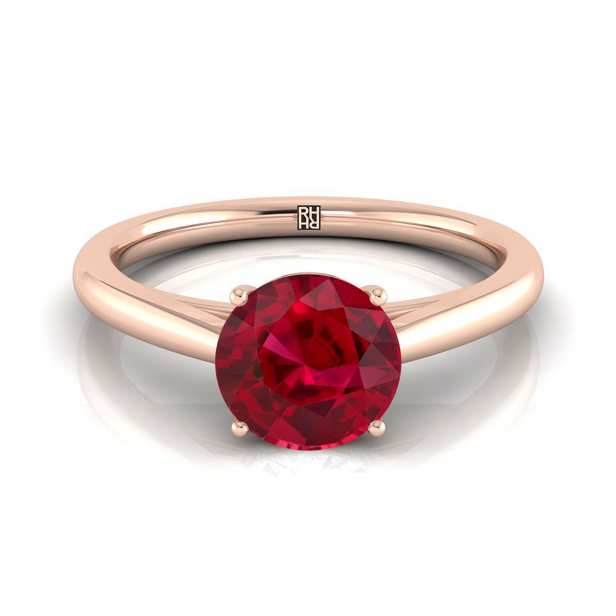 14K Rose Gold Round Brilliant Rounded Comfort Fit Secret Stone Solitaire Engagement Ring