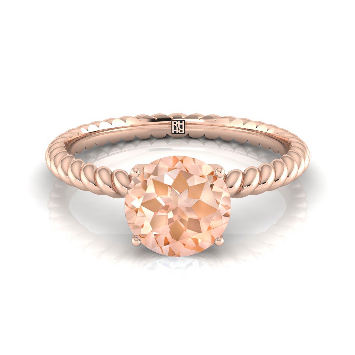 14K Rose Gold Round Brilliant Morganite Twisted Rope Solitaire With Surprize Diamond Engagement Ring