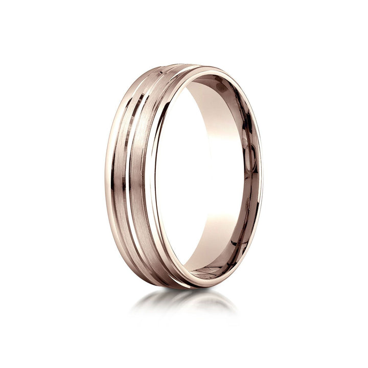 6mm Satin Finish High Polished Center Trim Carved Wedding Band, in 14K Rose Gold | RockHer