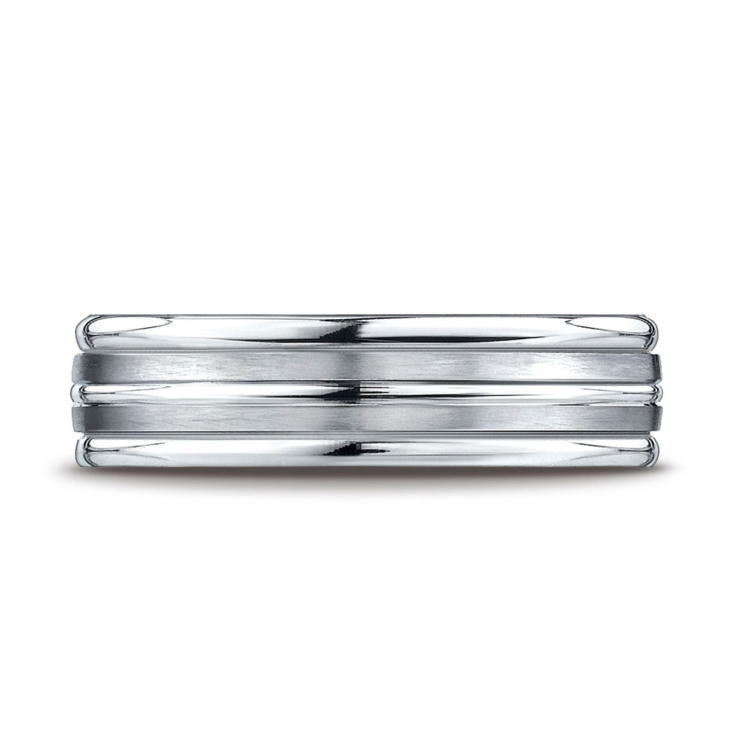 แพลตตินัม แหวนดีไซน์แกะสลักขอบกลมและแถบตรงกลางขัดมันสูง แบบสวมใส่สบาย ขนาด 6 มม. ผิวด้านซาติน