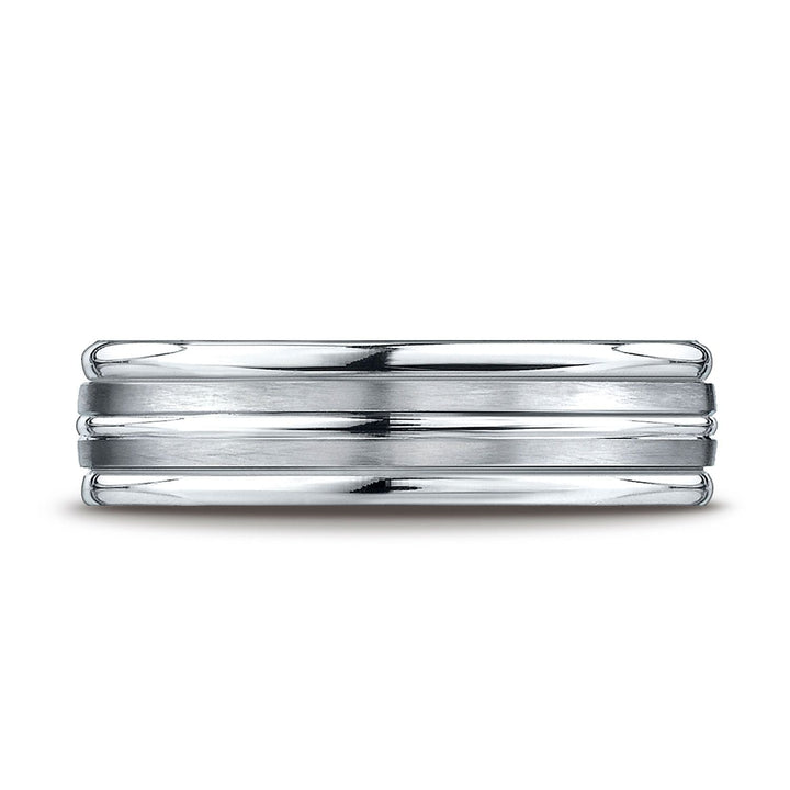 6mm Satin Finish High Polished Center Trim Carved Wedding Band, in Platinum | RockHer