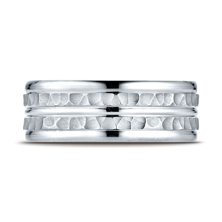 7.5mm High Polish Round Edge Carved Wedding Band, in Platinum | RockHer