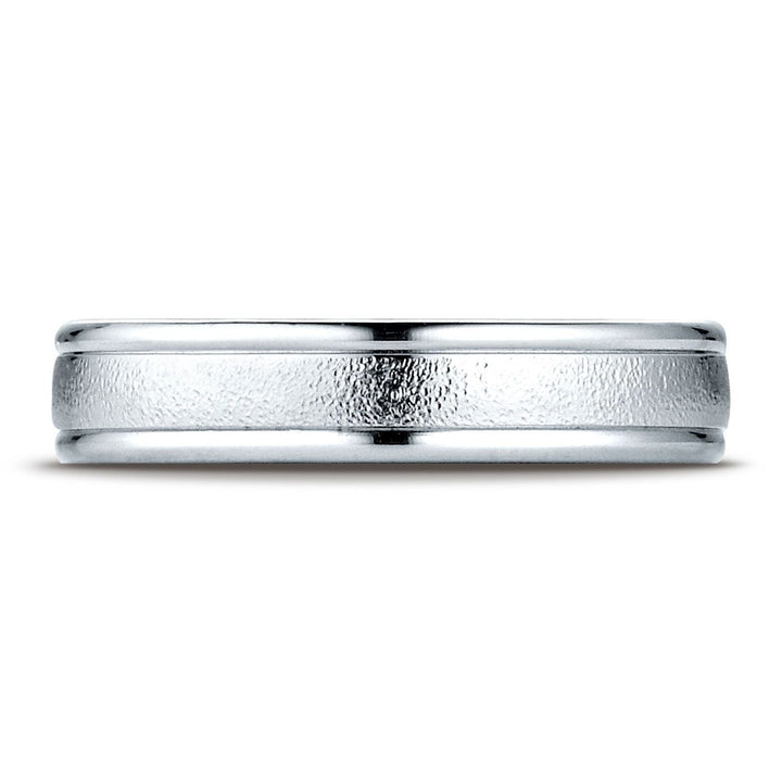 4mm Wired Finish High Polished Round Edge Carved Wedding Band, in Platinum | RockHer