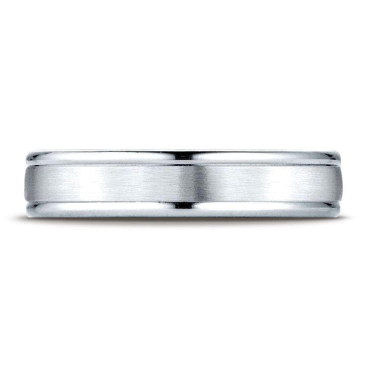 4mm Satin Finish High Polished Round Edge Carved Wedding Band, in Platinum | RockHer