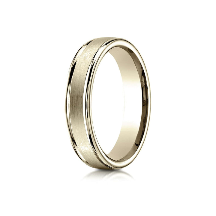 4mm Satin Finish High Polished Round Edge Carved Wedding Band, in 14K Yellow Gold | RockHer