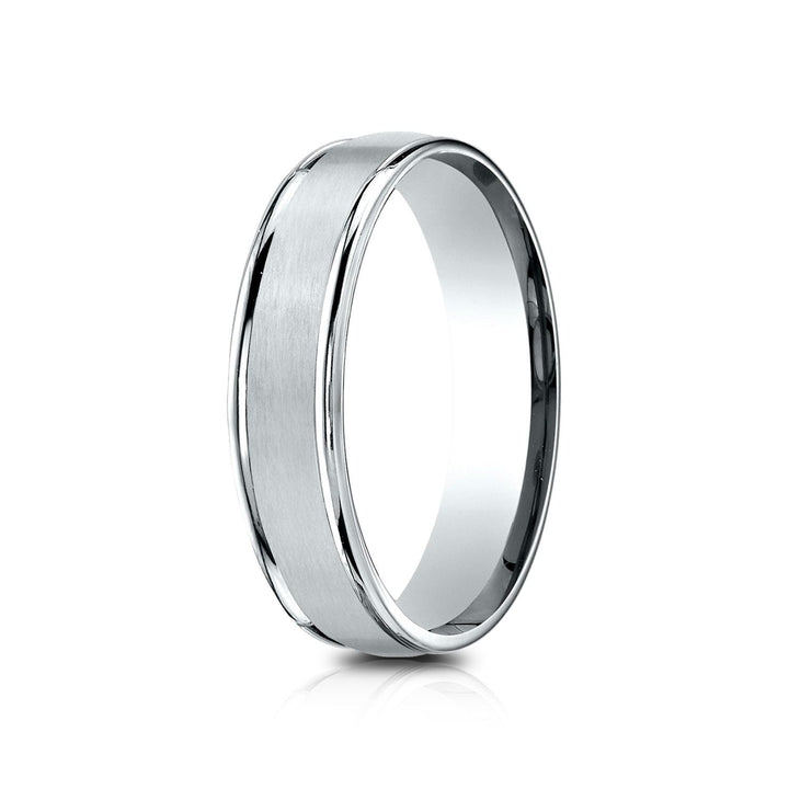 5mm Satin Finish High Polished Round Edge Carved Wedding Band, in 14K White Gold | RockHer