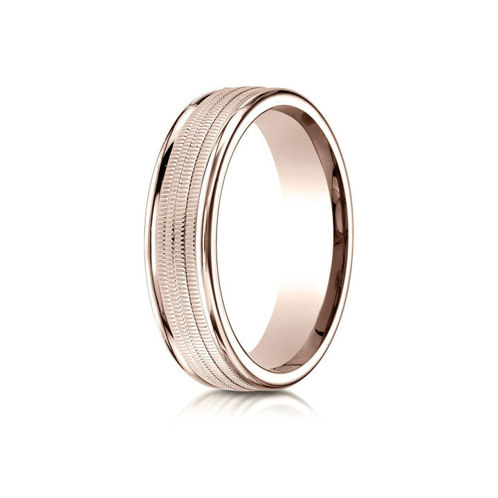 6mm High Polish Milgrain Round Edge Carved Wedding Band, in 14K Rose Gold | RockHer