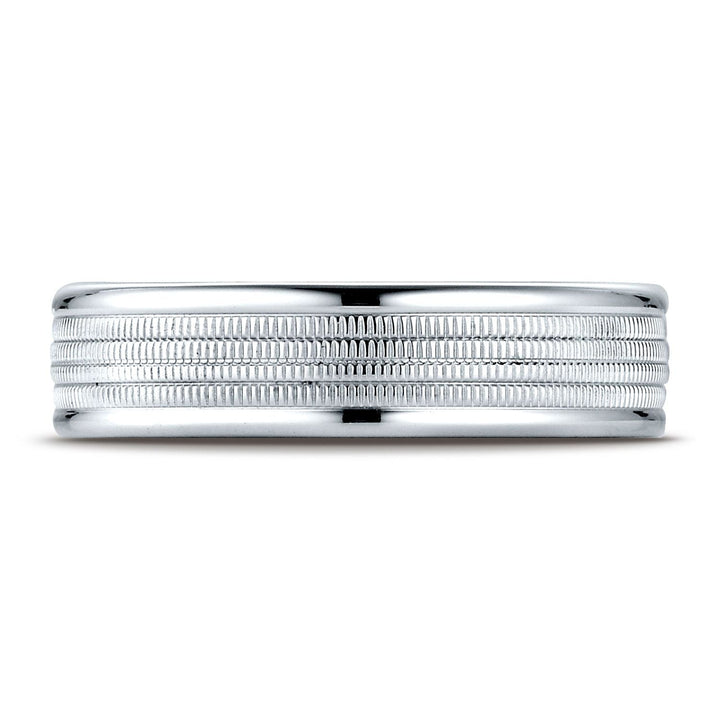 6mm High Polish Milgrain Round Edge Carved Wedding Band, in Platinum | RockHer