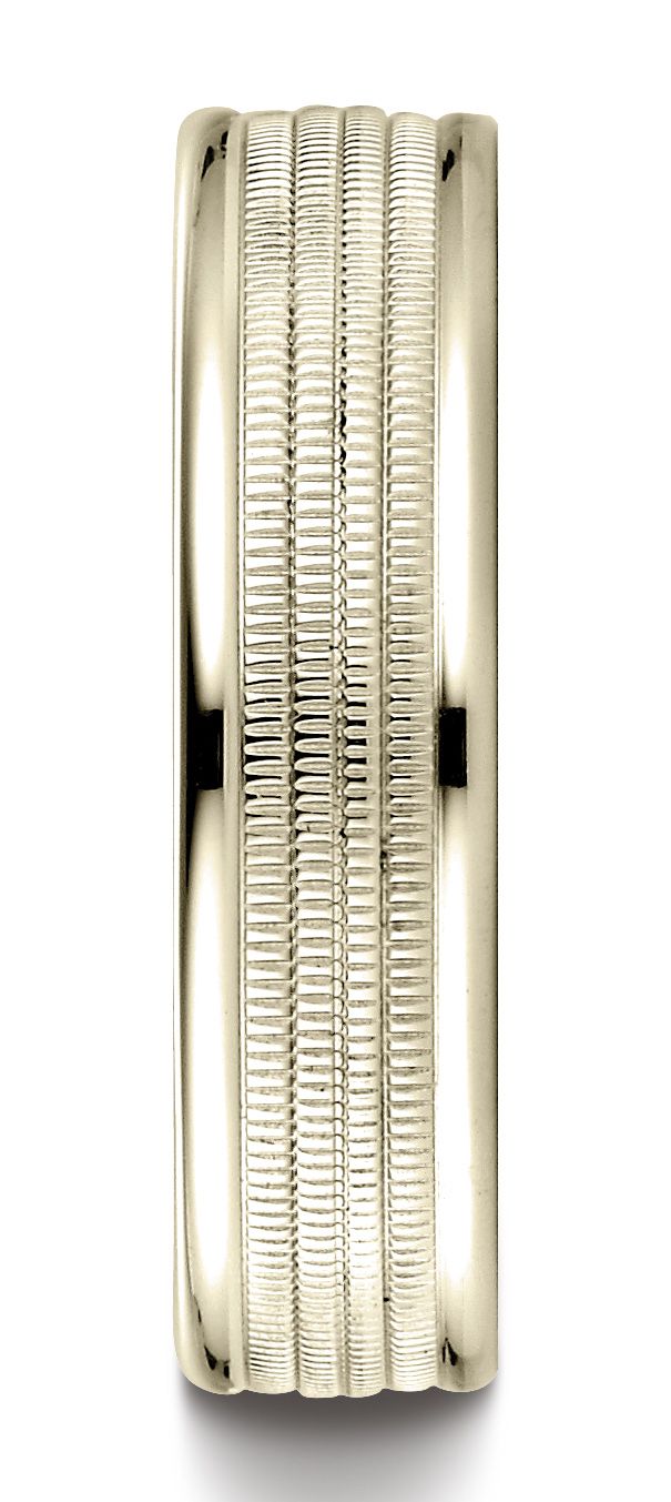 แหวนดีไซน์ขอบกลมขัดเงาสูงตรงกลางแบบมิลเกรนหลายชั้น ขนาด 6 มม. ใส่สบาย ทำจากทองคำ 14 กะรัตสีเหลือง