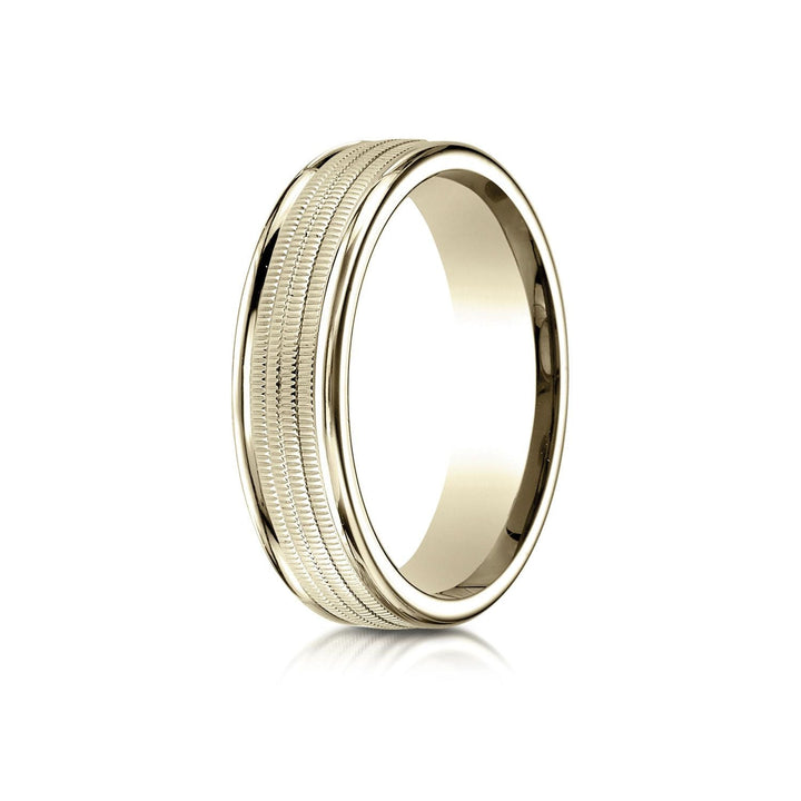 6mm High Polish Milgrain Round Edge Carved Wedding Band, in 18K Yellow Gold | RockHer