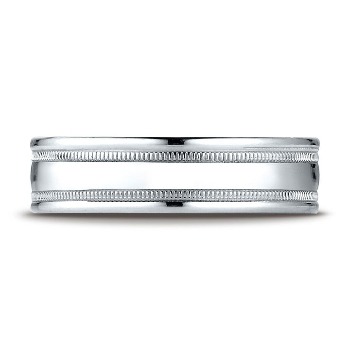 6mm High Polish Milgrain Round Edge Carved Wedding Band, in Platinum | RockHer