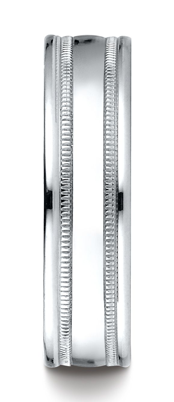 แพลตตินัม แหวนดีไซน์สลักขอบกลมขัดเงาสูง 6 มม. พร้อมขอบมิลเกรนและความสบายในการสวมใส่