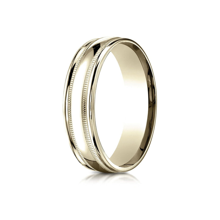 6mm High Polish Milgrain Round Edge Carved Wedding Band, in 14K Yellow Gold | RockHer