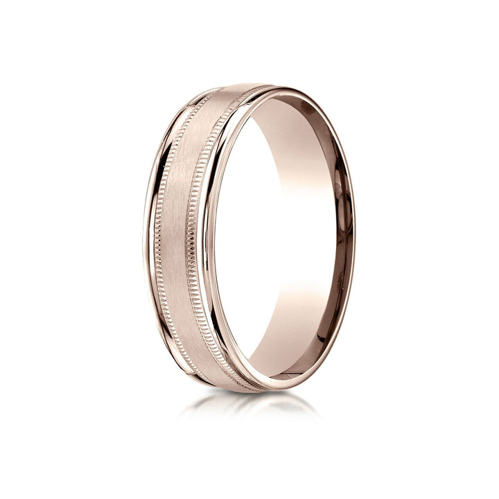 6mm Satin Finish Milgrain Round Edge Carved Wedding Band, in 14K Rose Gold | RockHer