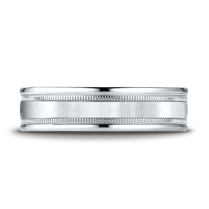 6mm Satin Finish Milgrain Round Edge Carved Wedding Band, in Platinum | RockHer