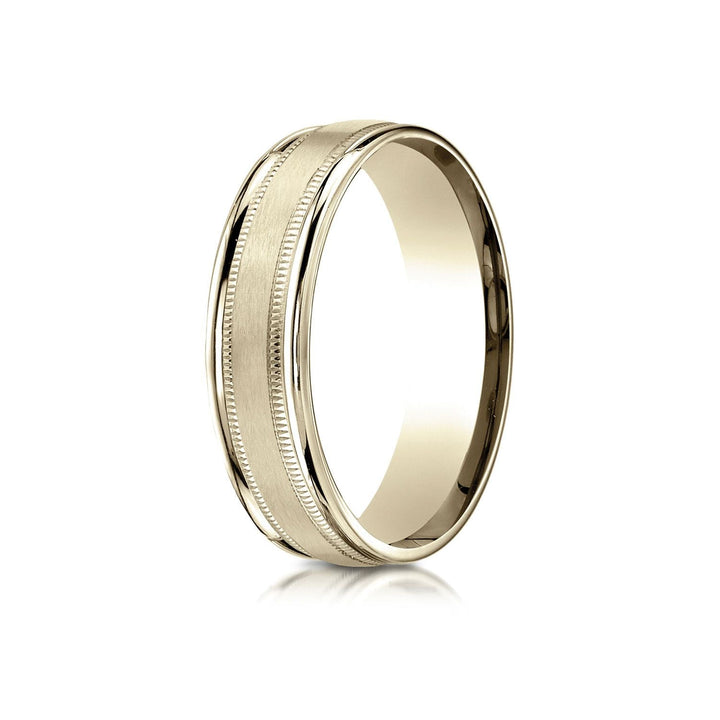 6mm Satin Finish Milgrain Round Edge Carved Wedding Band, in 14K Yellow Gold | RockHer
