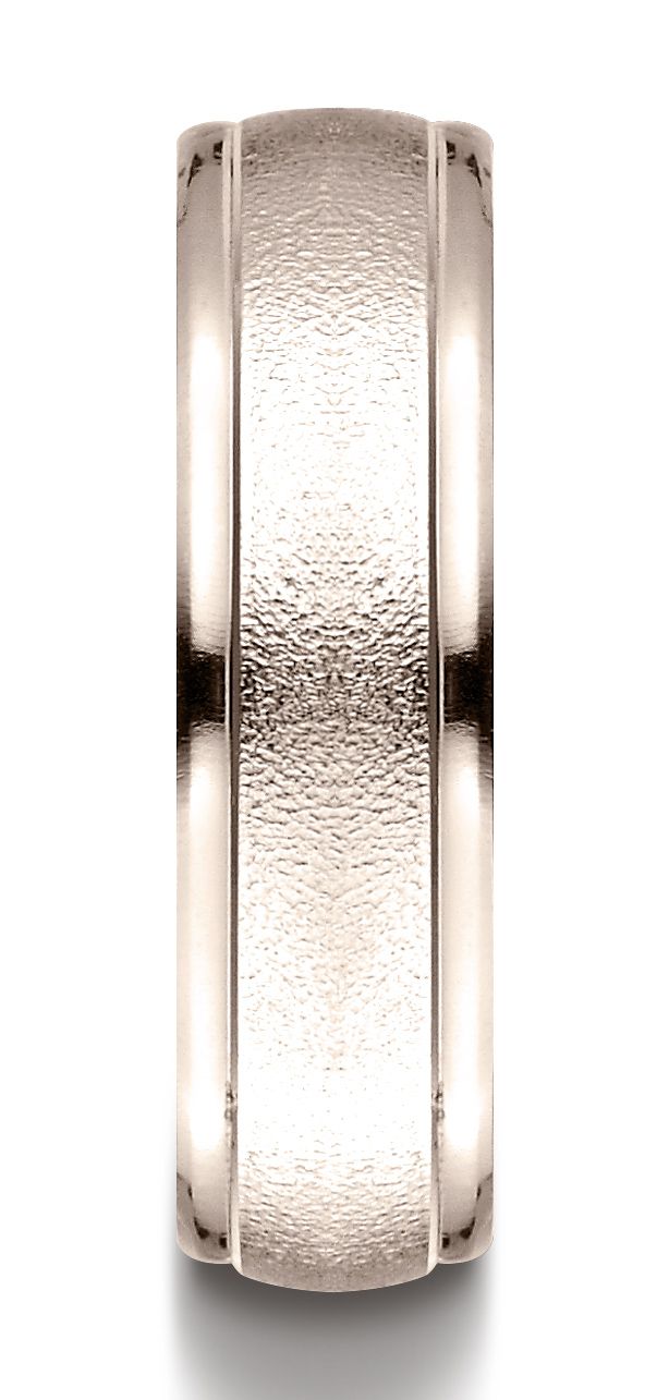 แหวนดีไซน์แกะสลักขอบกลมขัดเงาแบบสบาย 6 มม. ทำจากทองคำชมพู 14k