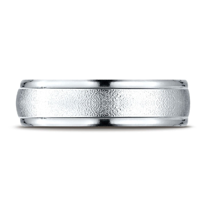 6mm Wired Finish High Polished Round Edge Carved Wedding Band, in Platinum | RockHer