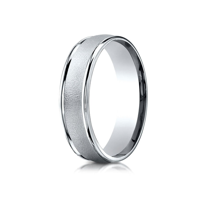 6mm Wired Finish High Polished Round Edge Carved Wedding Band, in 14K White Gold | RockHer