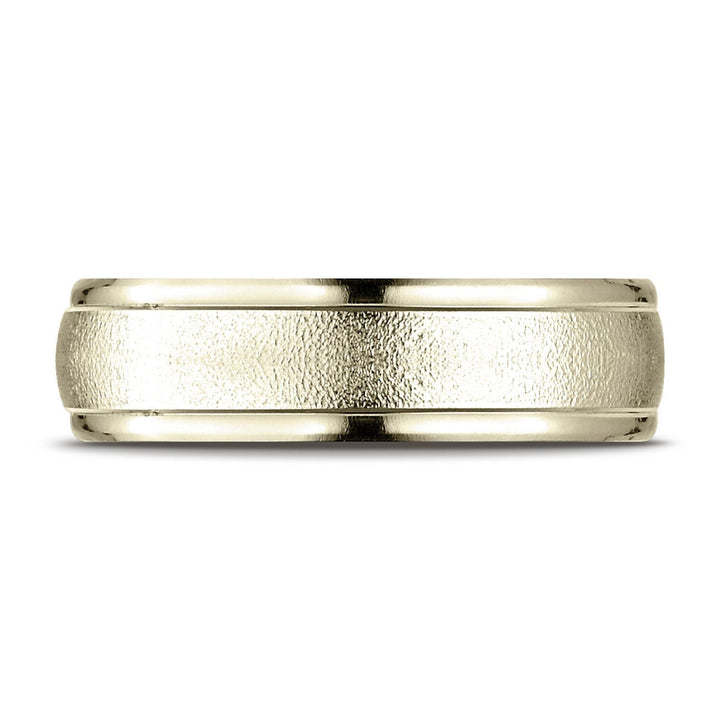 6mm Wired Finish High Polished Round Edge Carved Wedding Band, in 18K Yellow Gold | RockHer