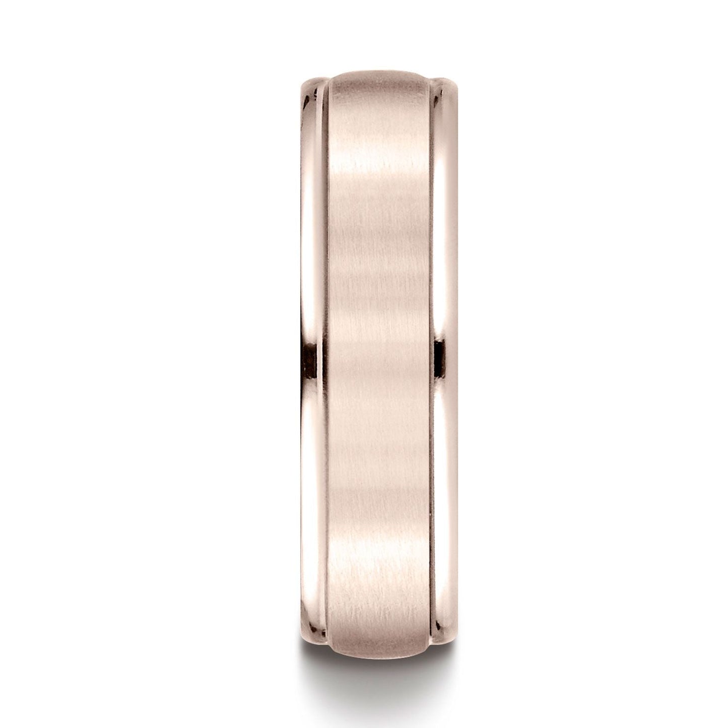 แหวนทองคำชมพู 14k ขนาด 6 มม. แบบสบาย ฟินิชซาติน ขัดเงา ขอบกลม ลวดลายแกะสลัก