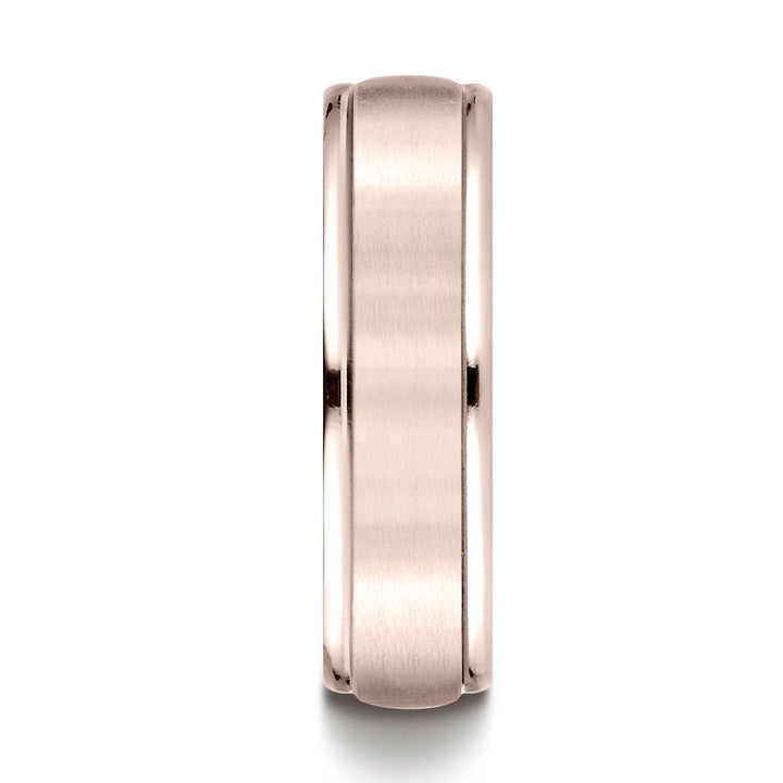 แหวนทองคำชมพู 14k ขนาด 6 มม. แบบสบาย ฟินิชซาติน ขัดเงา ขอบกลม ลวดลายแกะสลัก