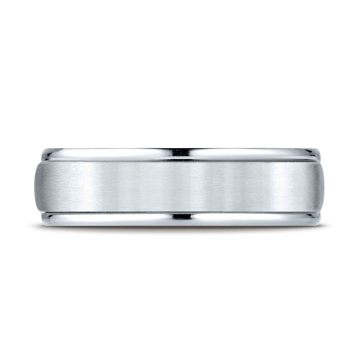6mm Satin Finish High Polished Round Edge Carved Wedding Band, in Platinum | RockHer