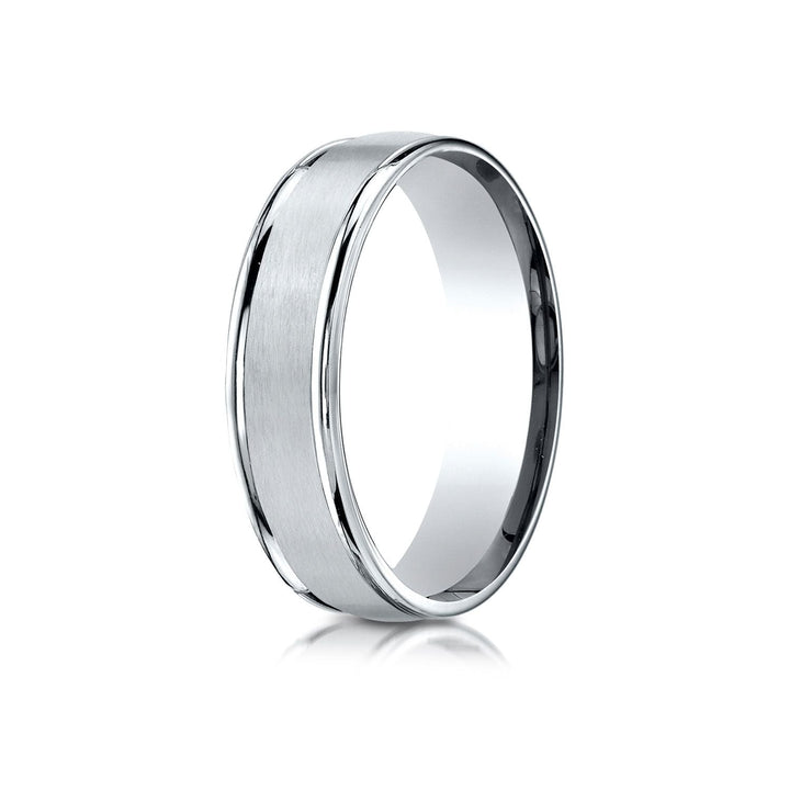 6mm Satin Finish High Polished Round Edge Carved Wedding Band, in 18K White Gold | RockHer