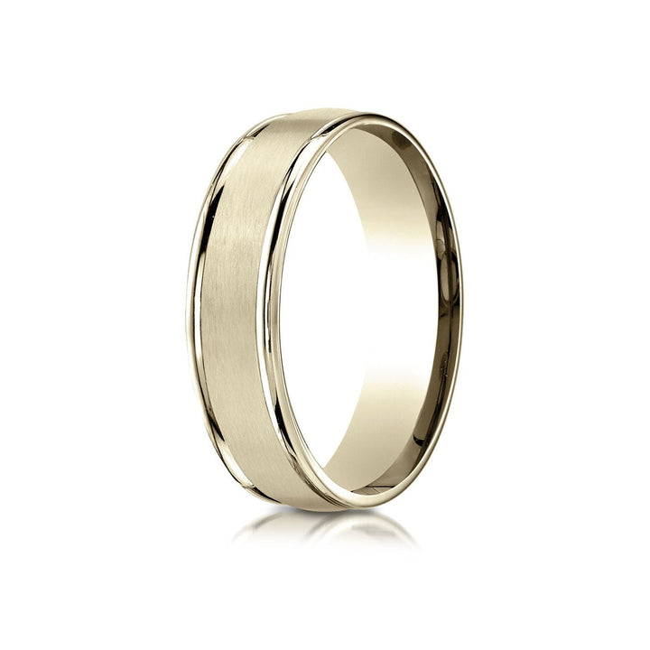 6mm Satin Finish High Polished Round Edge Carved Wedding Band, in 18K Yellow Gold | RockHer