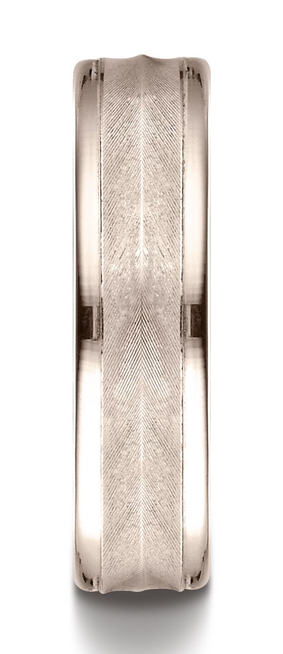 แหวนทองคำชมพู 14k ขนาด 6 มม. ดีไซน์เชฟรอนแบบสบาย ขอบกลมขัดเงา ดีไซน์แกะสลัก