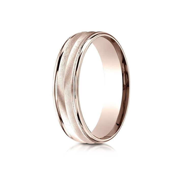 6mm High Polish Round Edge Carved Wedding Band, in 14K Rose Gold | RockHer