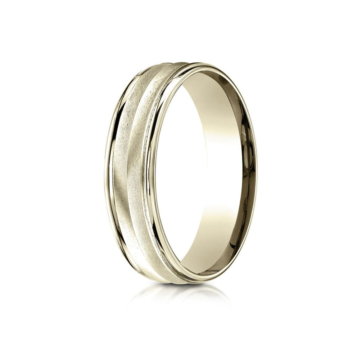 6mm High Polish Round Edge Carved Wedding Band, in 18K Yellow Gold | RockHer