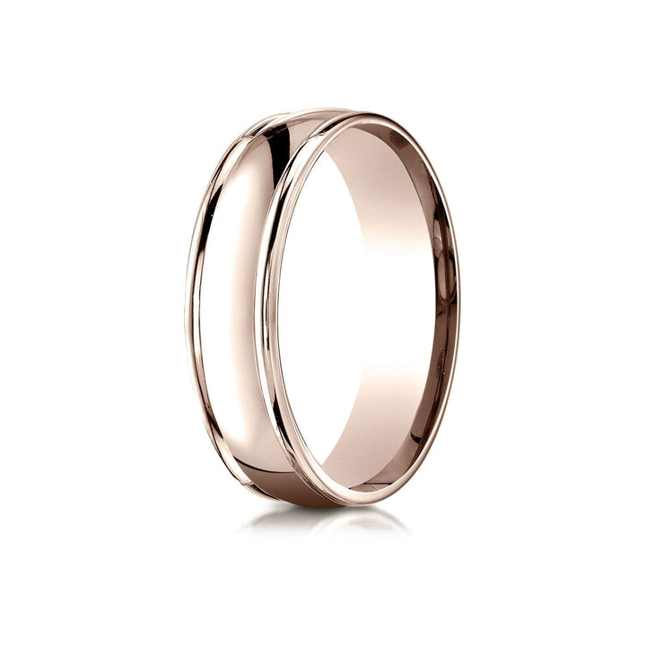 6mm High Polish Round Edge Carved Wedding Band, in 14K Rose Gold | RockHer