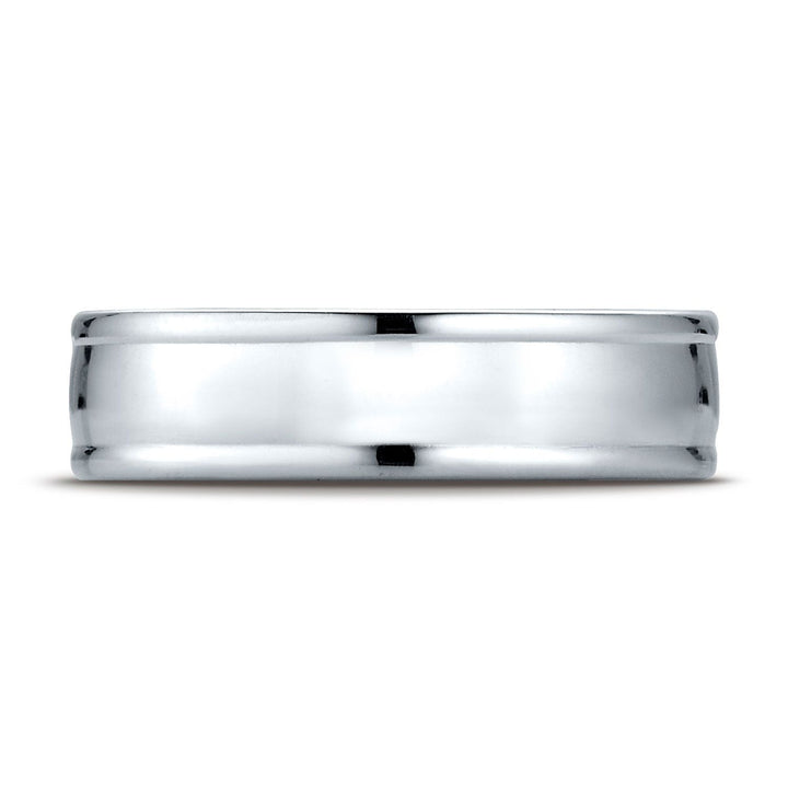 6mm High Polish Round Edge Carved Wedding Band, in Platinum | RockHer