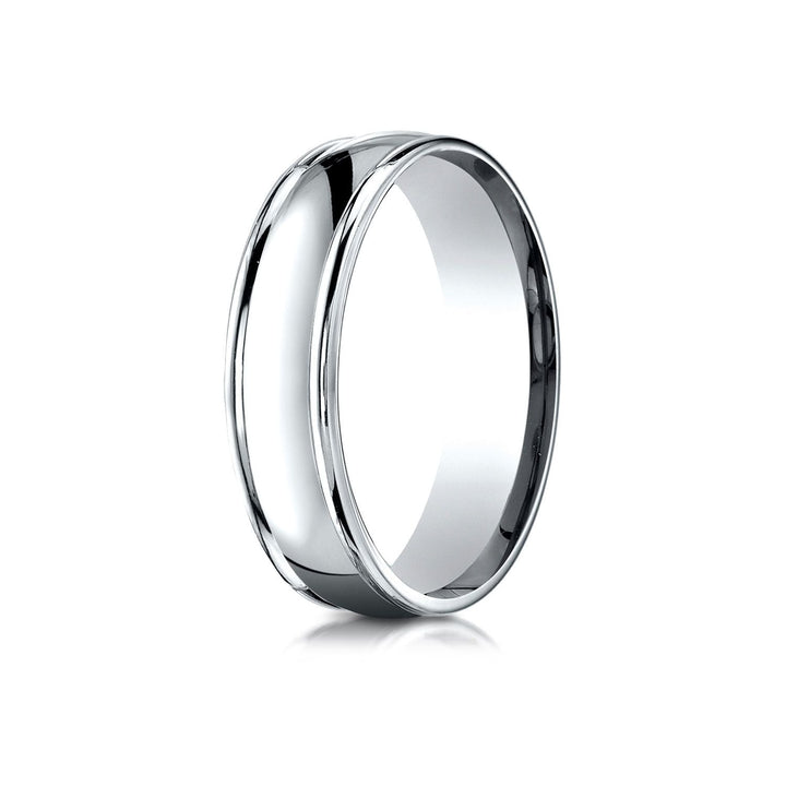 6mm High Polish Round Edge Carved Wedding Band, in 18K White Gold | RockHer