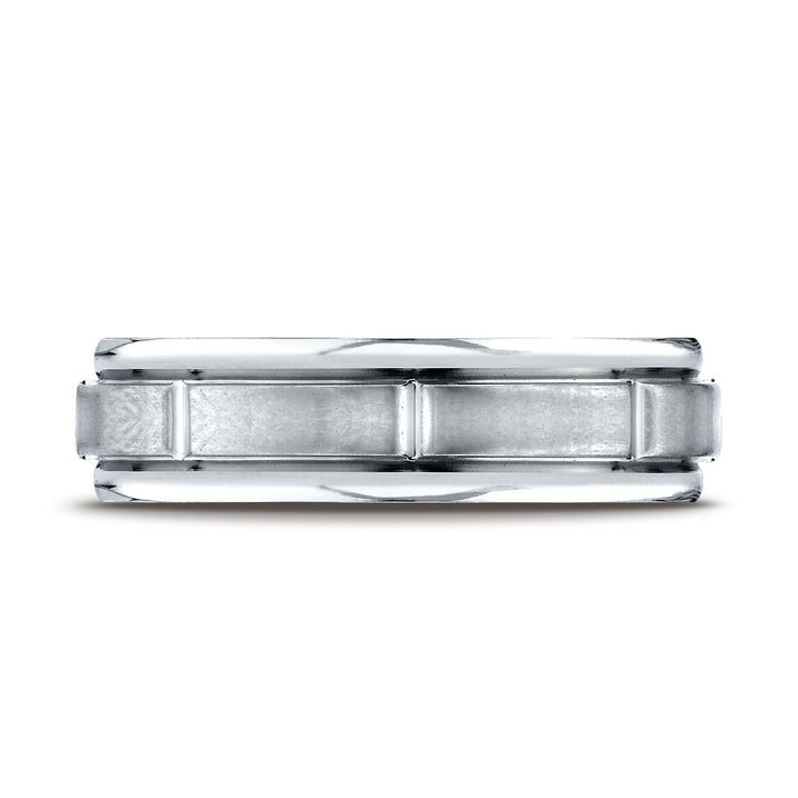 6mm Satin Finish High Polished Center Cut Carved Wedding Band, in Platinum | RockHer