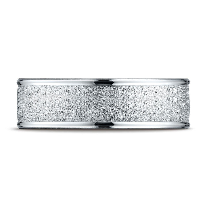 7mm Wired Finish High Polished Round Edge Carved Wedding Band, in Platinum | RockHer