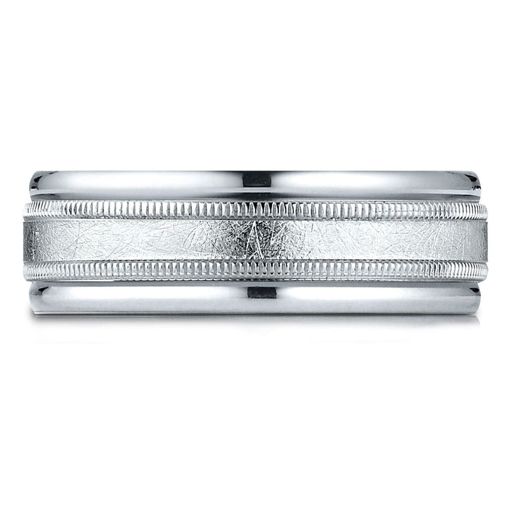 7mm Round Edge Swirl Finish Carved Wedding Band, in Platinum | RockHer