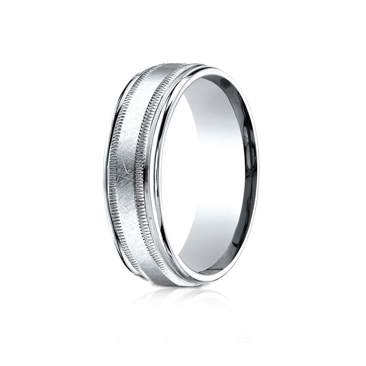 7mm Round Edge Swirl Finish Carved Wedding Band, in 14K White Gold | RockHer