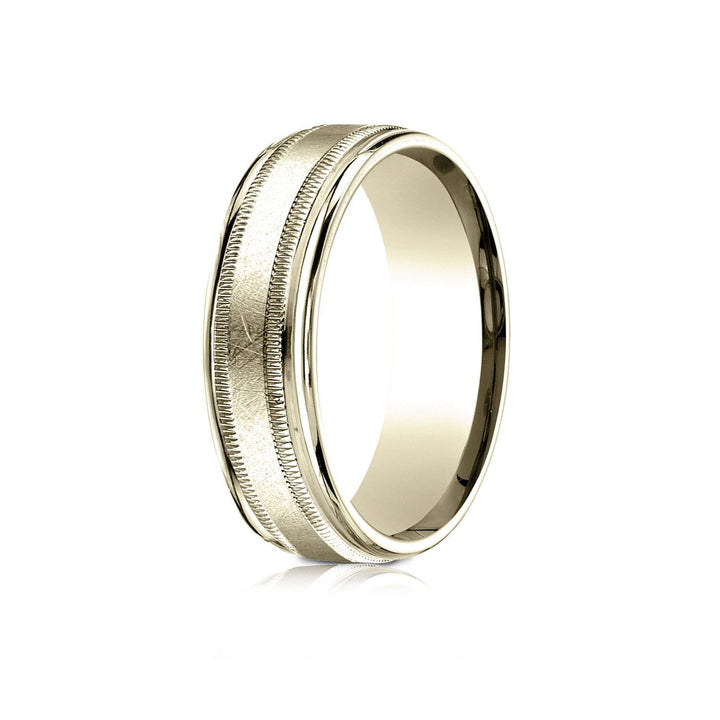 7mm Round Edge Swirl Finish Carved Wedding Band, in 14K Yellow Gold | RockHer