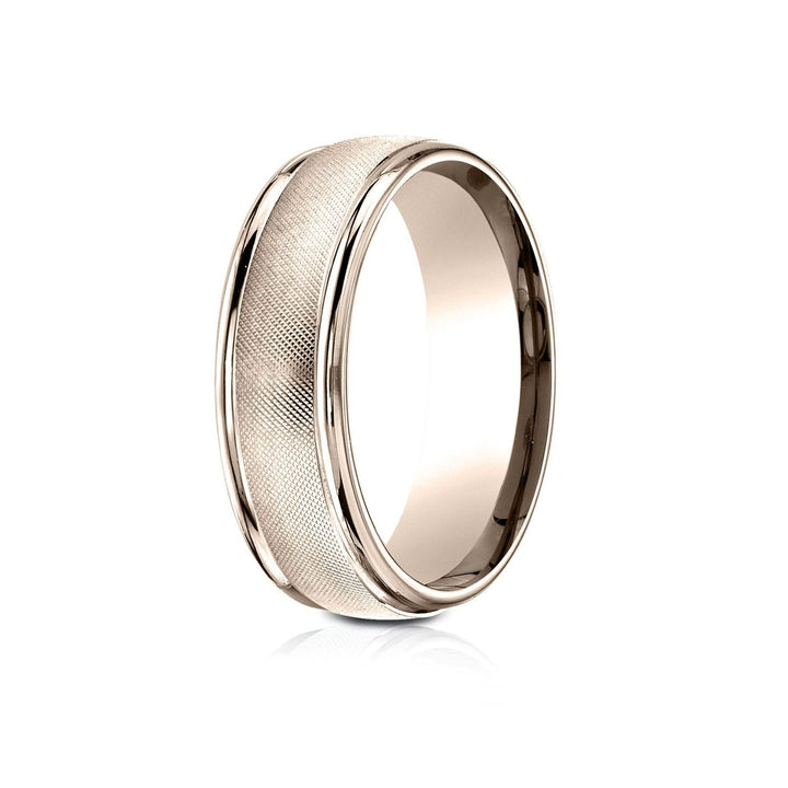 7mm Florentine Center High Polish Round Edge Carved Wedding Band, in 14K Rose Gold | RockHer
